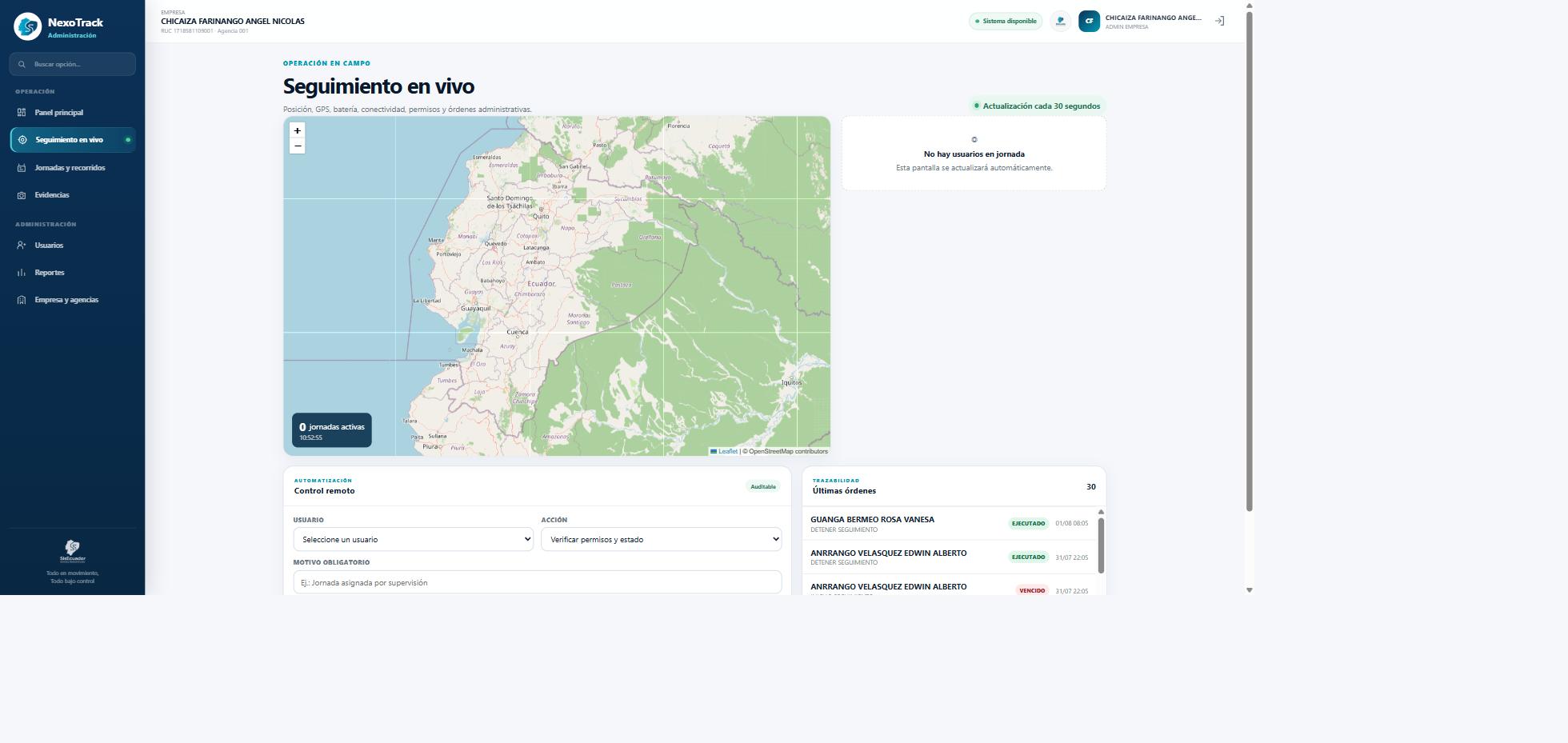 Seguimiento en vivo NexoTrack