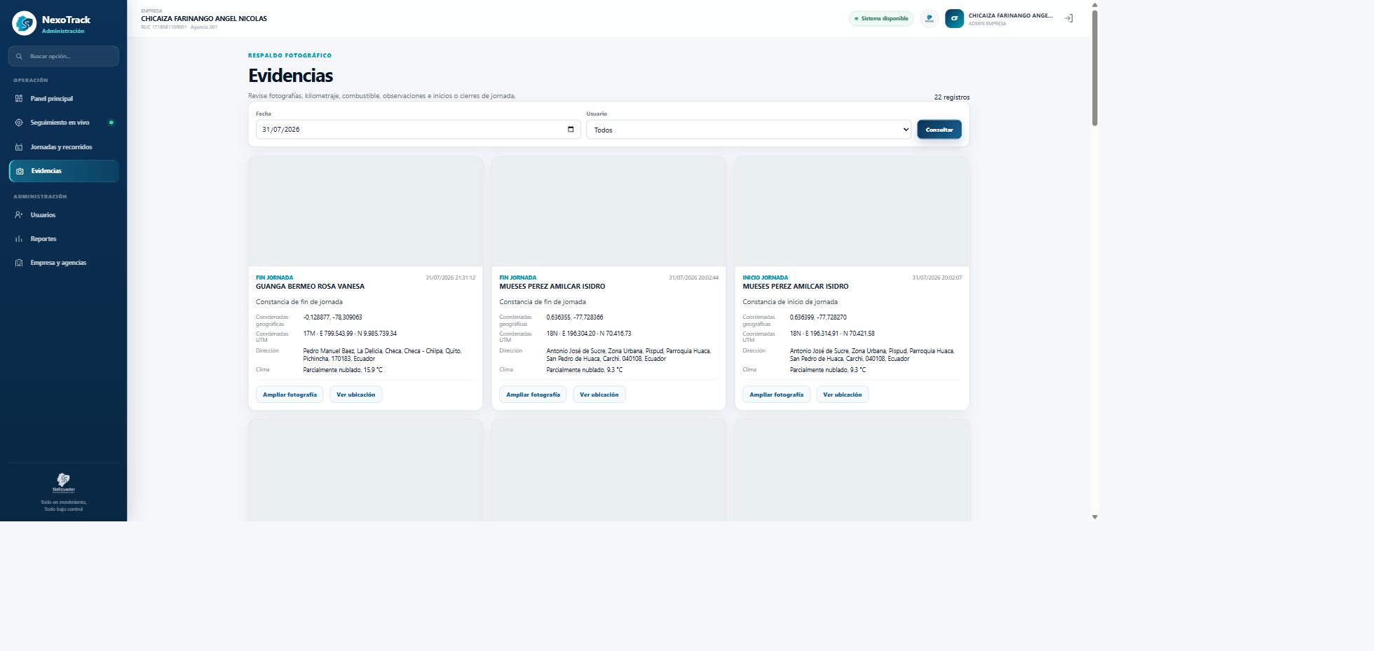Evidencias NexoTrack